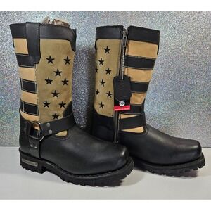 MILWAUKEE Leather Men's Stars & Stripes Harness Biker Motorcycle Boots Sz. 8 NIB